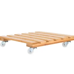 Bambu Flyttbar Krukväxt Blomhylla Förvaringsställ Bricka med Hjul för Utomhusträdgård