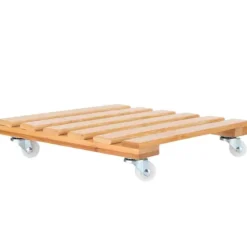 Bambu Flyttbar Krukväxt Blomhylla Förvaringsställ Bricka med Hjul för Utomhusträdgård