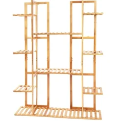 Bambu Växtställ, 9 Våningar för Mångsidig Förvaring, Lätt och Stabil,Trä