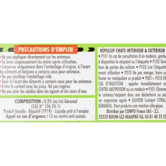 BARRIÄR REPULSIV Repulsiv för Katter Inomhus & Utomhus - Redo att användas - 500 ml