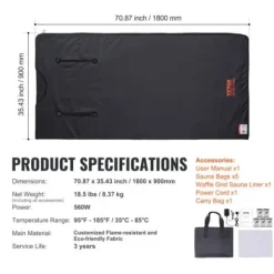 Bastu Filt, 180x80 cm, Justerbar Temperatur, Portabel, Avgiftning