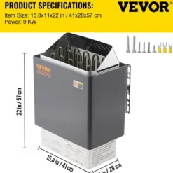 Bastuaggregat, 41x28x57 cm, Rostfritt stål, Elektrisk