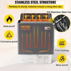 Bastuaggregat, 41x28x57 cm, Rostfritt stål, Elektrisk