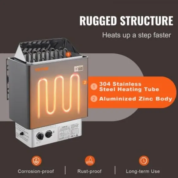 Bastuaggregat, 410x278x575 mm, Elektrisk, Inomhus/Utomhus, Rostfritt stål