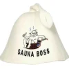 Bastuhatt i 100% ullfilt broderad "Sauna Boss" för att skydda ditt huvud från värmen