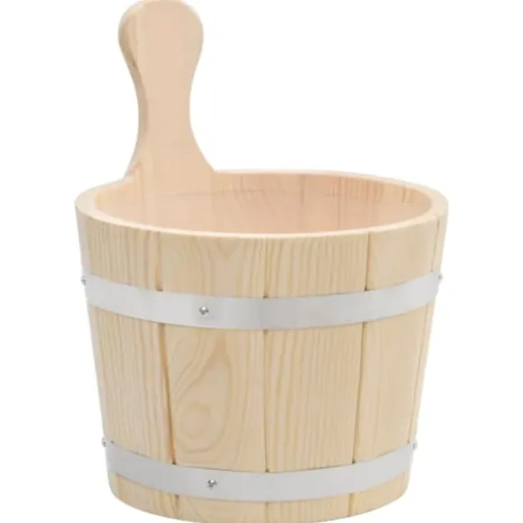 Bastuhink och slev i massiv furu - Praktiskt set för avkopplande bastuupplevelse | Färg: Trä | Storlek: Hink 5L, Slev 36 cm
