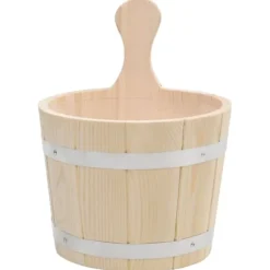 Bastuhink och slev i massiv furu - Praktiskt set för avkopplande bastuupplevelse | Färg: Trä | Storlek: Hink 5L, Slev 36 cm