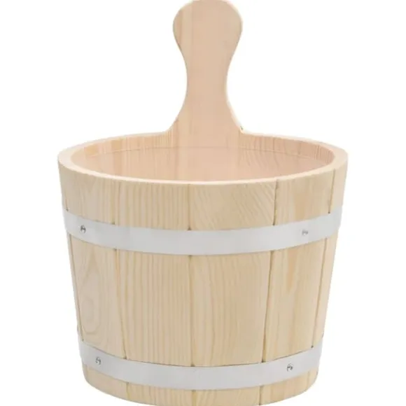 Bastuhink och slev i massiv furu - Praktiskt set för avkopplande bastuupplevelse | Färg: Trä | Storlek: Hink 5L, Slev 36 cm