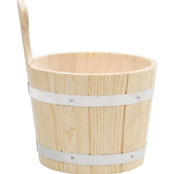 Bastuhink och slev i massiv furu - Praktiskt set för avkopplande bastuupplevelse | Färg: Trä | Storlek: Hink 5L, Slev 36 cm