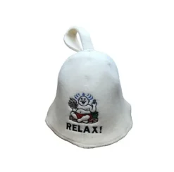 Bastukeps av naturlig ullfilt med humoristisk design för avkoppling för banya och jacuzzi