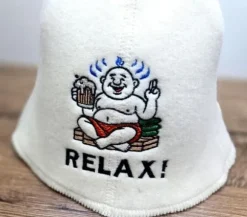 Bastukeps av naturlig ullfilt med humoristisk design för avkoppling för banya och jacuzzi