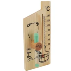 Bastutermometer Timglas 15 Minuter Sand Timer Golden Wood 0 till 140 Celsius Grad Temperaturmätare Väggfäste Bastutillbehör