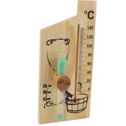 Bastutermometer Timglas 15 Minuter Sand Timer Golden Wood 0 till 140 Celsius Grad Temperaturmätare Väggfäste Bastutillbehör