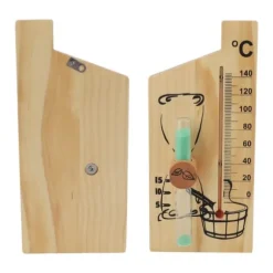 Bastutermometer Timglas 15 Minuter Sand Timer Golden Wood 0 till 140 Celsius Grad Temperaturmätare Väggfäste Bastutillbehör