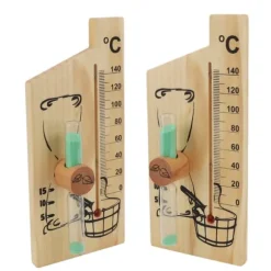 Bastutermometer Timglas 15 Minuter Sand Timer Golden Wood 0 till 140 Celsius Grad Temperaturmätare Väggfäste Bastutillbehör