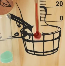Bastutermometer, timglas, ångbadsbastutermometer och hygrometer, ljus träram, dubbelmätare, väggfäste, inomhusbruk, solid