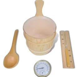 Bastutillbehör 5 delar hink sked timglas termo/hygrometer