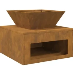 BellaFurn Eldstad i Cortenstål - Stabil & Mobil Utomhuseldstad | Storlek: 50x50x40 cm | Färg: Rostbrun