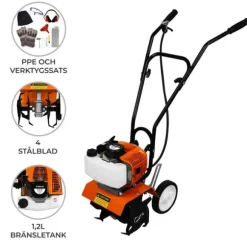 Bensindriven Rotavator Jordfräs Trådlös Trädgård 52CC 4 Stålblad 30cm Arbetsbredd 20cm Djup Portabel Jordgräv Borttagning av Ogräs PPE & Verktygssats | CDON