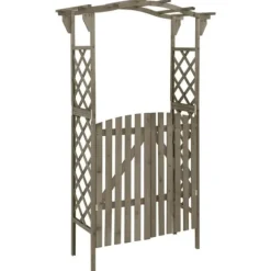 Bersåer, spaljéer & pergolor - Living Pergola med grind 116x40x204 cm grå massivt granträ