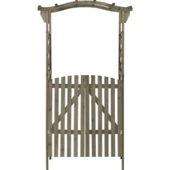 Bersåer, spaljéer & pergolor - Living Pergola med grind 116x40x204 cm grå massivt granträ