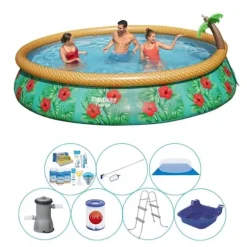 Bestway Fast Set Paradise Flowers Rund 457x84 cm - 8 delar - Pool inklusive tillbehör