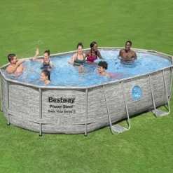 Bestway Power Steel Poolset 488x305x107 cm - Korrosionsbeständig | Färg: Grå | Storlek: 488x305x107 cm