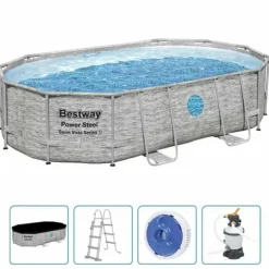 Bestway Power Steel Poolset 488x305x107 cm - Korrosionsbeständig | Färg: Grå | Storlek: 488x305x107 cm