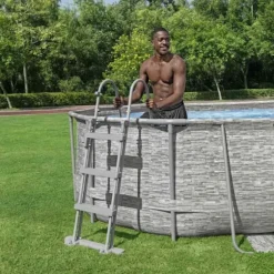 Bestway Power Steel Poolset 488x305x107 cm - Korrosionsbeständig | Färg: Grå | Storlek: 488x305x107 cm