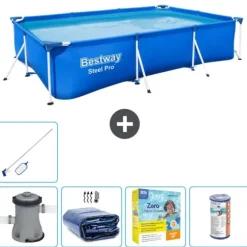 Bestway Rectangular Steel Pro Swimming Pool - 300 x 201 x 66 cm - Blå - Inklusive Tillbehör - CB20