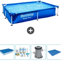 Bestway Rectangular Steel Pro Swimming Pool - 221 x 150 x 43 cm - Blå - Ingår Tillbehör CB1