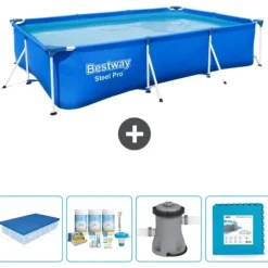 Bestway Rectangular Steel Pro Swimming Pool - 300 x 201 x 66 cm - Blå - Ingår Tillbehör CB2