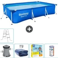 Bestway Rectangular Steel Pro Swimming Pool - 300 x 201 x 66 cm - Blå - Inklusive Tillbehör - CB19