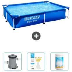 Bestway Rectangular Steel Pro Swimming Pool - 221 x 150 x 43 cm - Blå - Ingår Tillbehör CB37