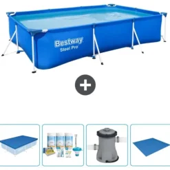 Bestway Rectangular Steel Pro Swimming Pool - 300 x 201 x 66 cm - Blå - Ingår Tillbehör CB1