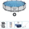 Bestway Round Steel Pro MAX swimmingpool - 366 x 76 cm - Grå - Inklusive Tillbehör - CB54