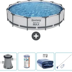 Bestway Round Steel Pro MAX swimmingpool - 366 x 76 cm - Grå - Inklusive Tillbehör - CB54