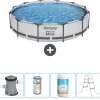Bestway Round Steel Pro MAX swimmingpool - 366 x 76 cm - Grå - Inklusive Tillbehör - CB60