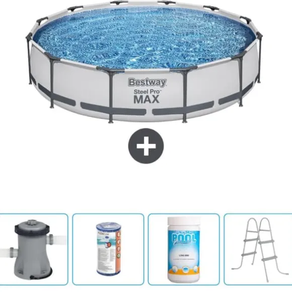 Bestway Round Steel Pro MAX swimmingpool - 366 x 76 cm - Grå - Inklusive Tillbehör - CB60