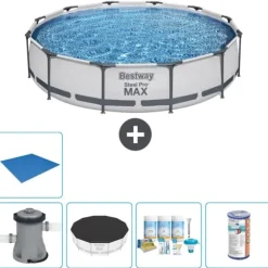 Bestway Round Steel Pro MAX swimmingpool - 366 x 76 cm - Grå - Inklusive Tillbehör - CB11