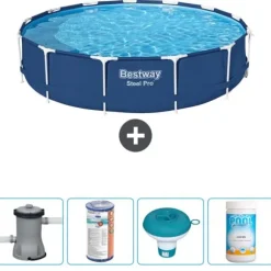 Bestway Round Steel Pro Swimming Pool - 396 x 84 cm - Blå - Inklusive Tillbehör - CB53