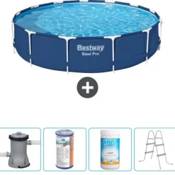 Bestway Round Steel Pro Swimming Pool - 396 x 84 cm - Blå - Inklusive Tillbehör - CB60