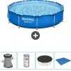 Bestway Round Steel Pro Swimming Pool - 366 x 76 cm - Blå - Inklusive Tillbehör - CB52