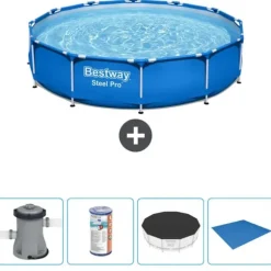 Bestway Round Steel Pro Swimming Pool - 366 x 76 cm - Blå - Inklusive Tillbehör - CB52