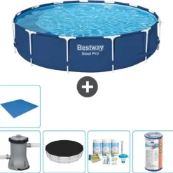Bestway Round Steel Pro Swimming Pool - 396 x 84 cm - Blå - Inklusive Tillbehör - CB11