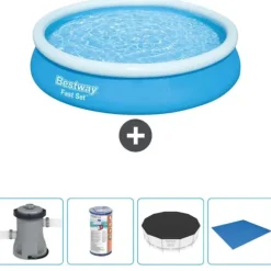 Bestway Round Uppblåsbar Fast Set Pool - 366 x 76 cm - Blå - Inklusive Tillbehör - CB52