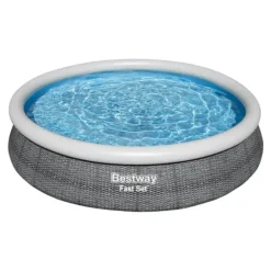 Bestway Round Uppblåsbar Fast Set Pool - Rottingtryck - 366 x 76 cm - Inklusive Tillbehör - CB54