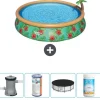 Bestway Round Uppblåsbar Fast Set Pool - Paradise Print - 457 x 84 cm - Inklusive Tillbehör - CB51