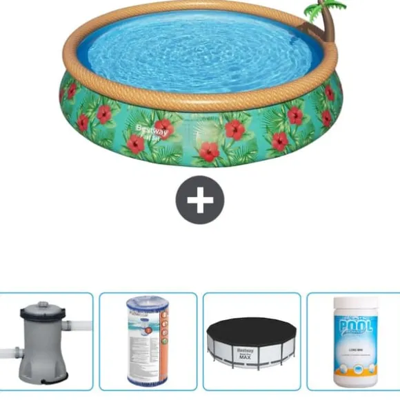 Bestway Round Uppblåsbar Fast Set Pool - Paradise Print - 457 x 84 cm - Inklusive Tillbehör - CB51