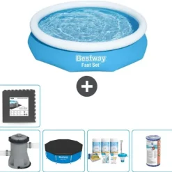 Bestway Round Uppblåsbar Fast Set Pool - 305 x 66 cm - Blå - Inklusive Tillbehör - CB13